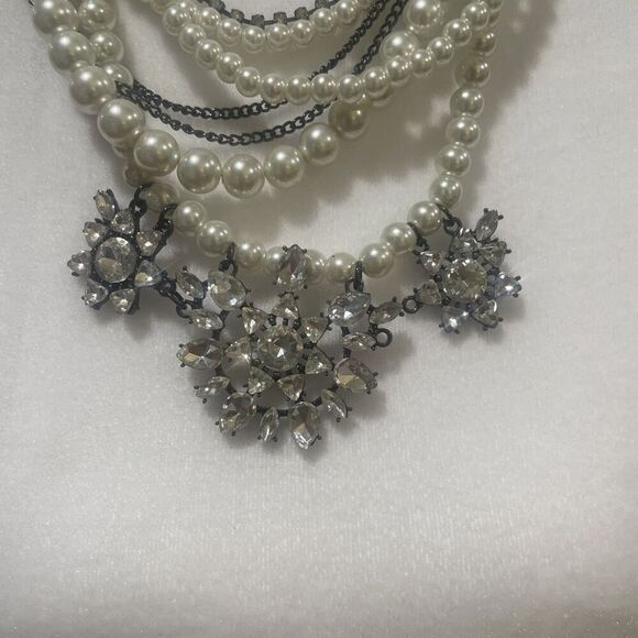 Faux Pearl Multistrand Silver Tone Heavy Chunky Pendant Necklace - Picture 3 of 5